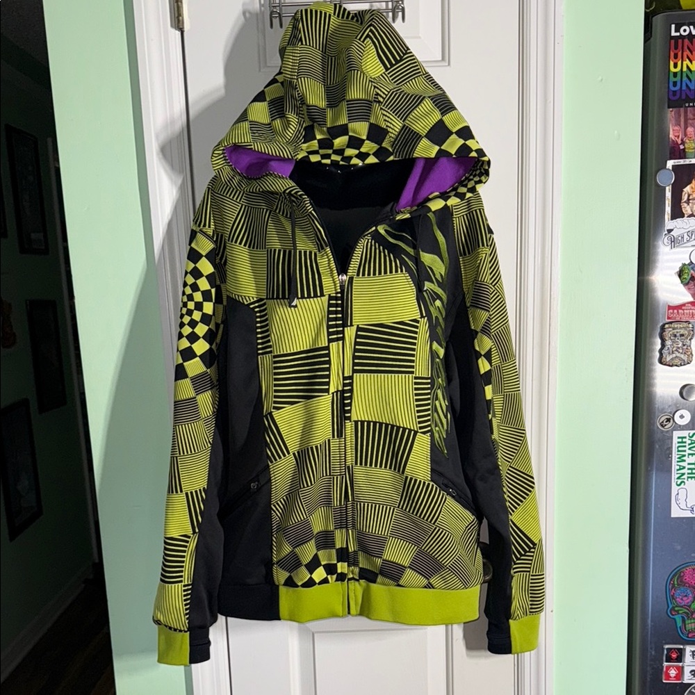 Fly Racing Neon Green & Black Logo Motor Cross Zip Up Hooded Jacket Size XL